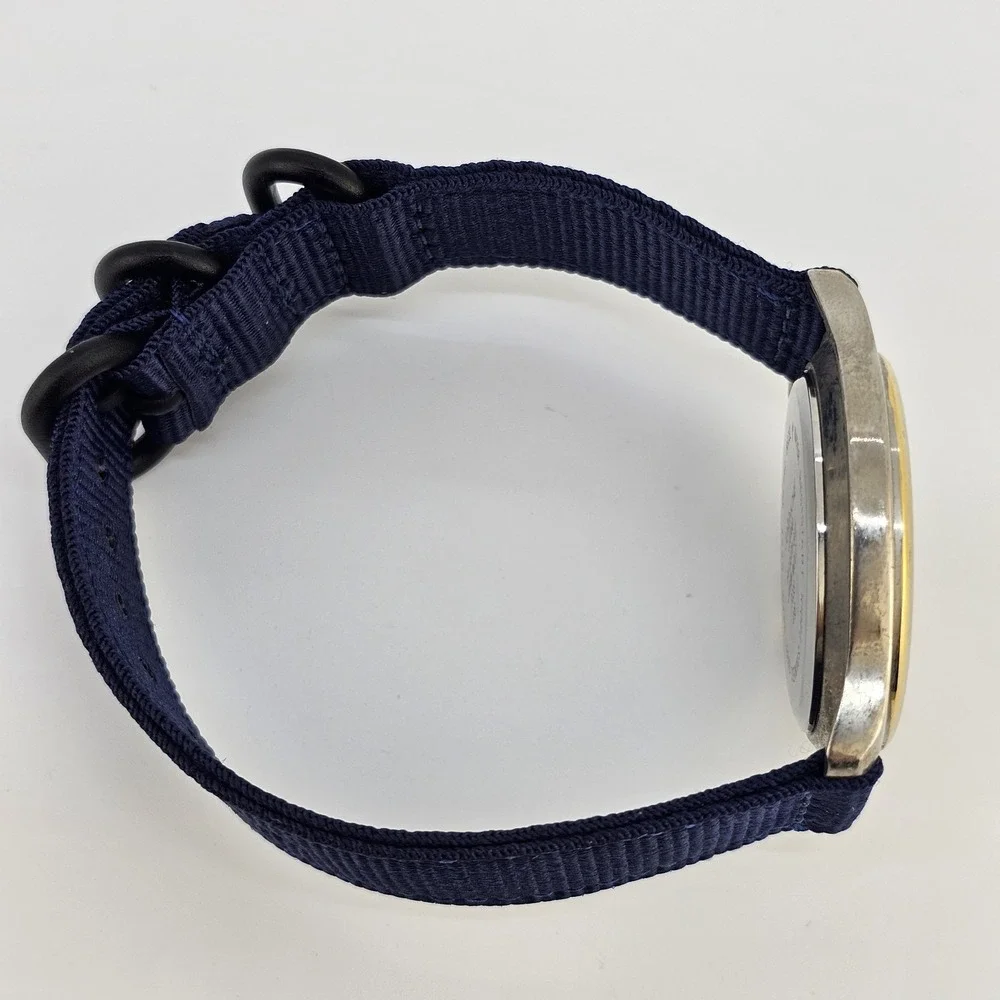 VTG Jordache Unisex‎ Watch 38MM Cream Dial DayDate NEW Blue Nylon Bands Battery